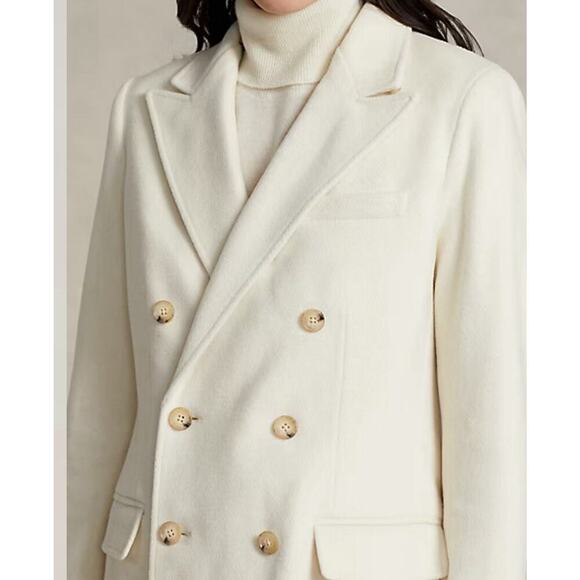 Ralph Lauren Fur Collar Double Breasted Parka Peacoat Long Overcoat 4 S White - Picture 4 of 11